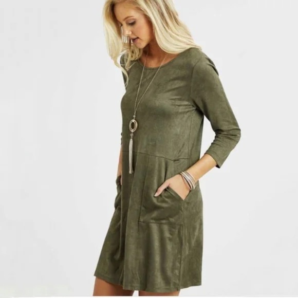 Altar'd State Dresses & Skirts - Altar'd State Olive Green Vegan Suede Women's Shift Dress Size Small